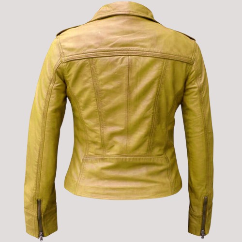Women’s Lime Yellow Stylish Leather Jacket - Image 2