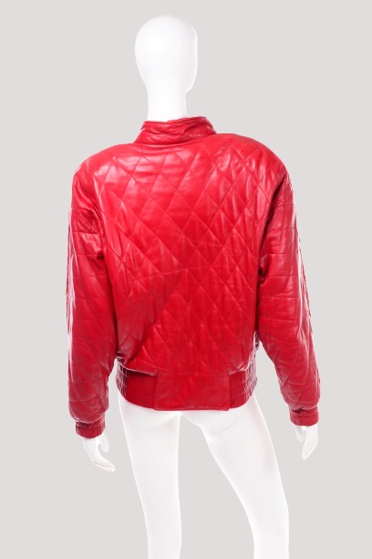 Vakko Red Vintage Quilted Leather Jacket - Image 3