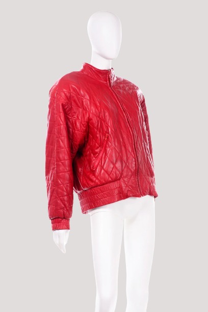 Vakko Red Vintage Quilted Leather Jacket - Image 2