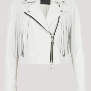 White Leather Jacket With Fringe