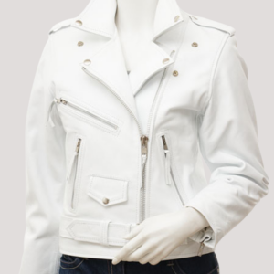 Womens White Leather Motorcycle Jacket