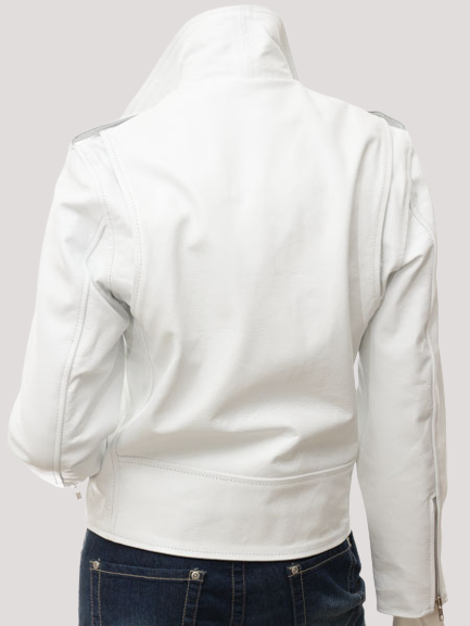 Women's Coden White Biker Leather Jacket - Image 3