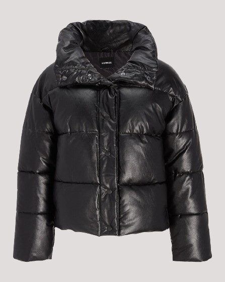 Black Faux Leather Puffer Jacket