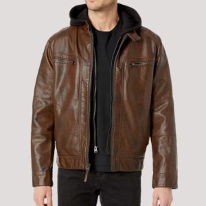 Brown Hooded Leather Jacket