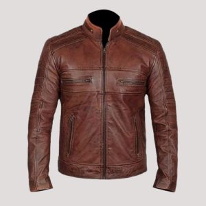 Brown Leather Racer Jacket