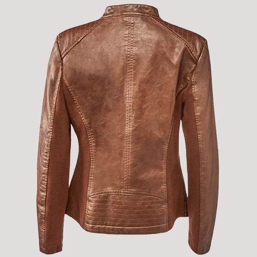Women's Fake Faux Leather Moto Jacket - Image 3
