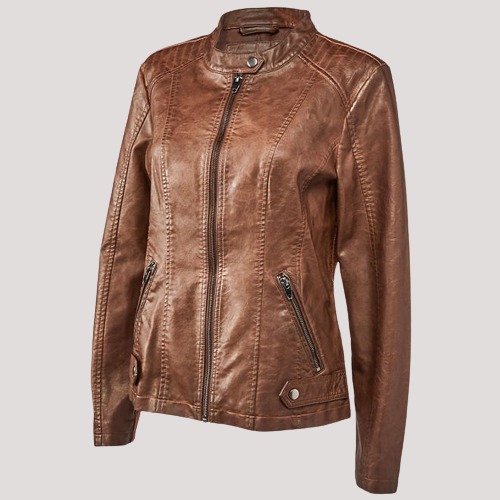 Women's Fake Faux Leather Moto Jacket - Image 2