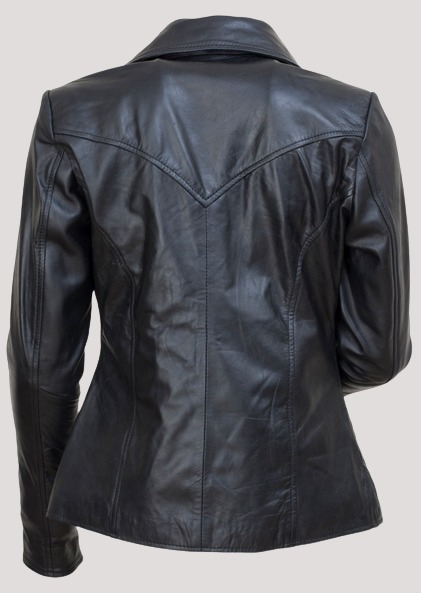 Womens Anne Hathaway Black Leather Jacket - Image 4