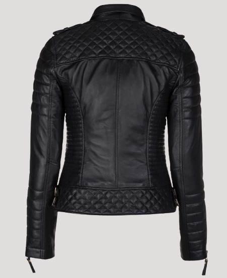 Women's Black Gold Zipper Biker Leather Jacket - Image 2
