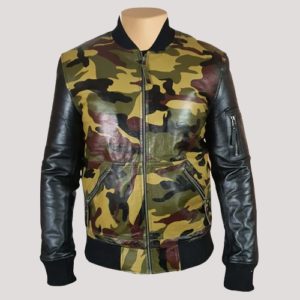 Military Jacket With Leather Sleeve