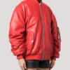 Young Poets Oversized Red Bomber Leather Jacket - Image 2