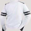 Mens Biker Black Striped White Leather Jacket - Image 2