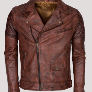 Brown Biker Leather Jacket Men's