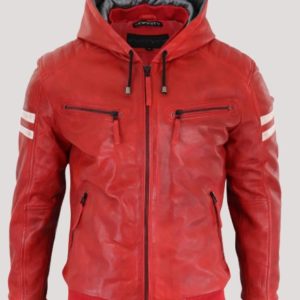 Red Leather Jacket With Hood