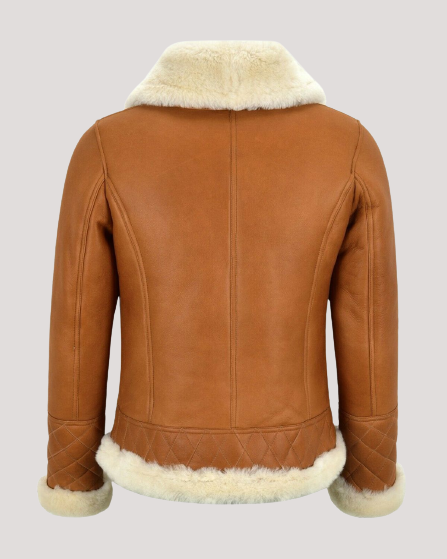 Women's Bomber Tan Brown Shearling Leather Jacket - Image 2
