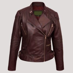 Womens Burgundy Biker Leather Jacket