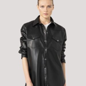 Womens Leather Shirt Jacket
