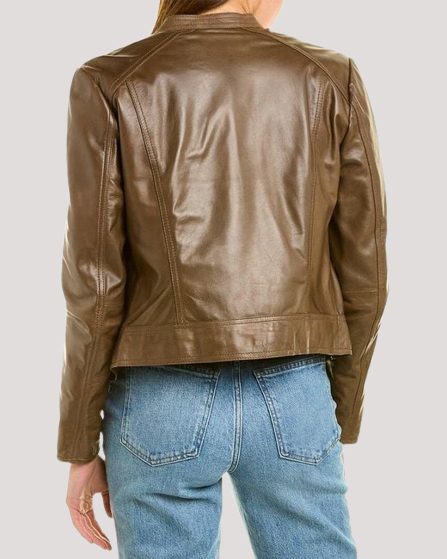 Women's Wheeland Brown Racer Leather Jacket - Image 2