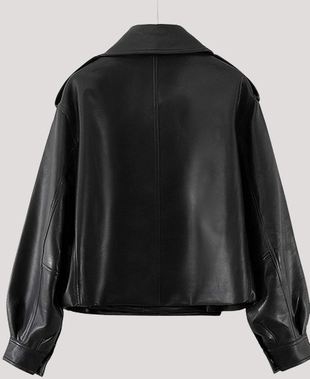 Women Faux Oversized Black Biker Leather Jacket - Image 2