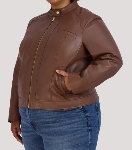 Women's Plus Size Motorcycle Leather Jacket - Image 2