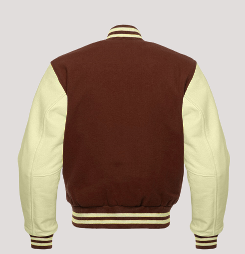 Mens Brown Wool & Cream Varsity Leather Jacket - Image 2