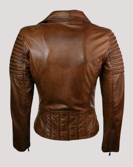 Women's Brando Brown Biker Leather Jacket - Image 2
