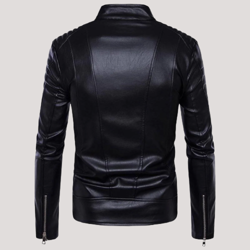 Turtleneck Biker Black Faux Leather Jacket - Image 2