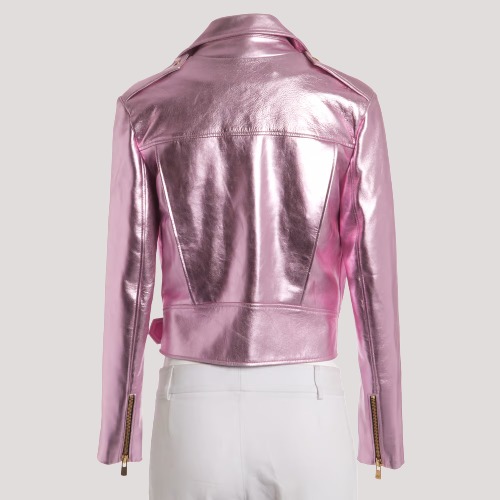 Womens Alexandre Vauthier Metallic Pink Leather Jacket - Image 2