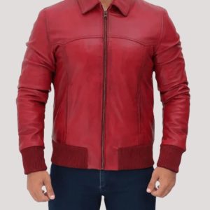 Red Leather Bomber Jacket Mens