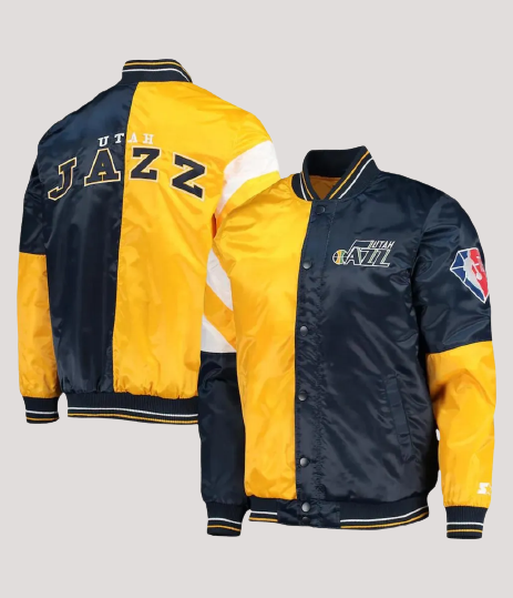 Utah Jazz Leader 75th Anniversary Color Block Satin Jacket - Image 3