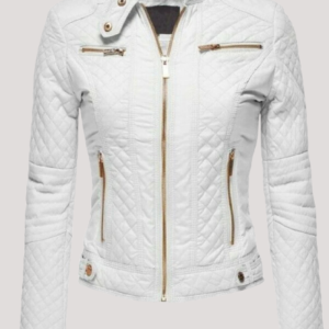 Womens White Leather Biker Jacket