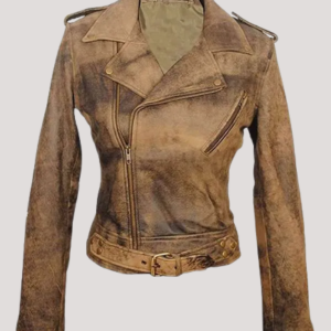 Distressed Brown Leather Jacket Womens