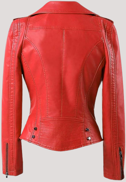 Vixen Fancy Biker Moto Red Leather Jacket - Image 2