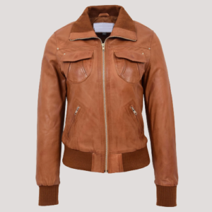 Ladies Leather Bomber Jacket