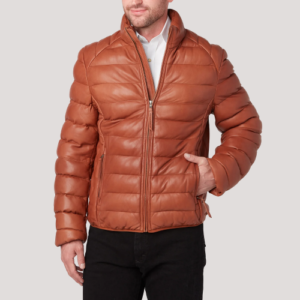 Leather Puffer Jacket Men