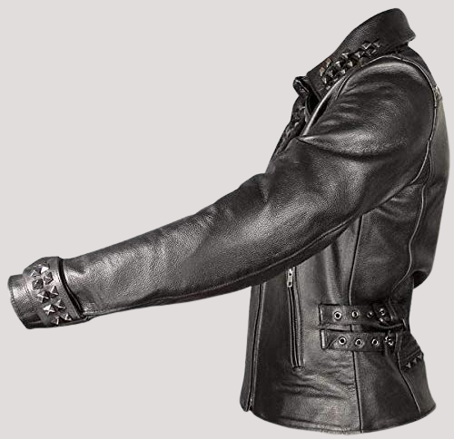 Women's Black Leather Punk Studded Jacket - Image 3