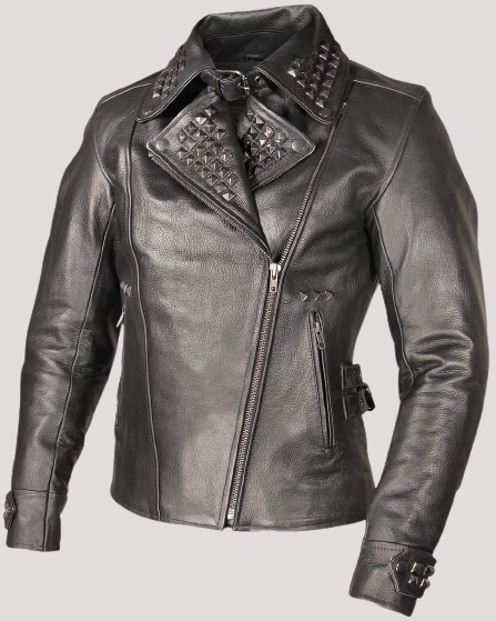 Women's Black Leather Punk Studded Jacket - Image 2