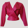 Pink Cropped Leather Jacket