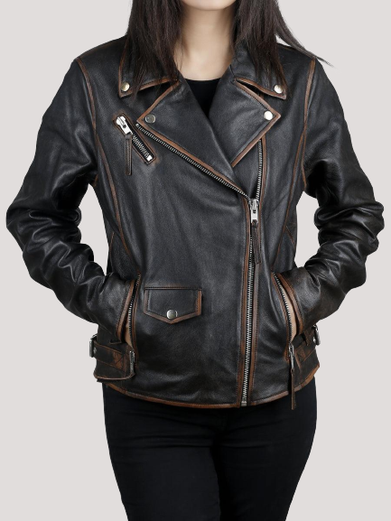 Women's Daniela Biker Dark Brown Leather Jacket - Image 2