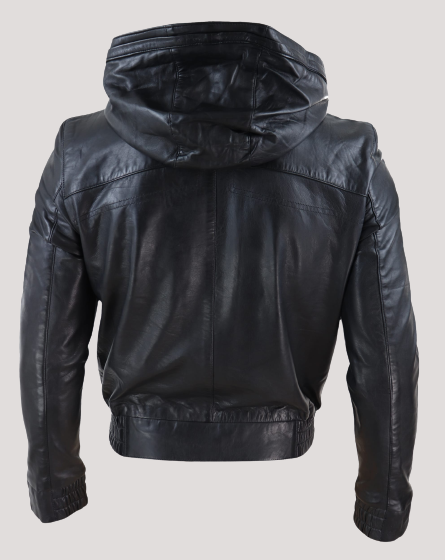 Black Leather Jacket Hood - Color Jackets