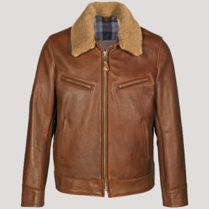 Brown Leather Jacket With Fur Collar