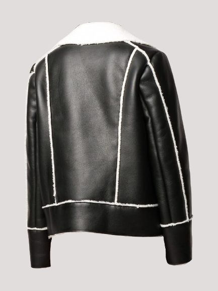 Womens Fur Fashion Black Shearling Leather Jacket - Image 2