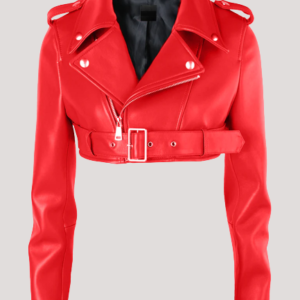 Red Cropped Leather Jacket