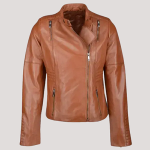 Tan Faux Leather Jacket Womens