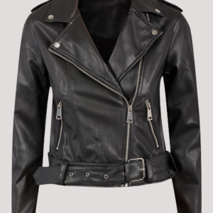 Womens Blacks Faux Leather Moto Jacket