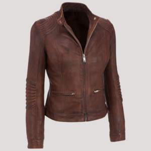 Womens Brown Leather Moto Jacket