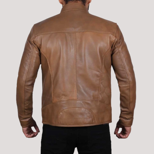 Mens Cheap Brown Leather Biker Jacket - Image 3