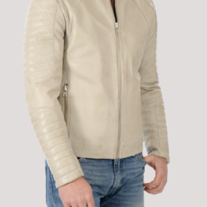 Cream Leather Jacket Mens