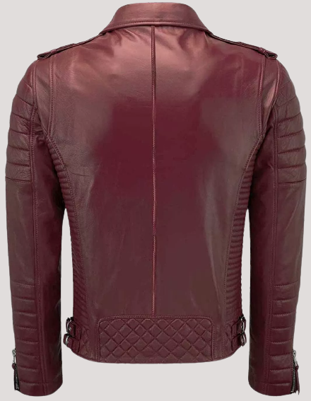 Mens Biker Cafe Racer Maroon Faux Leather Jacket - Image 2