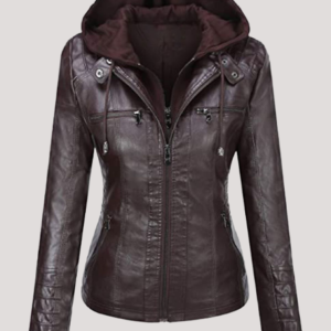 Hooded Faux Leather Jacket Womens